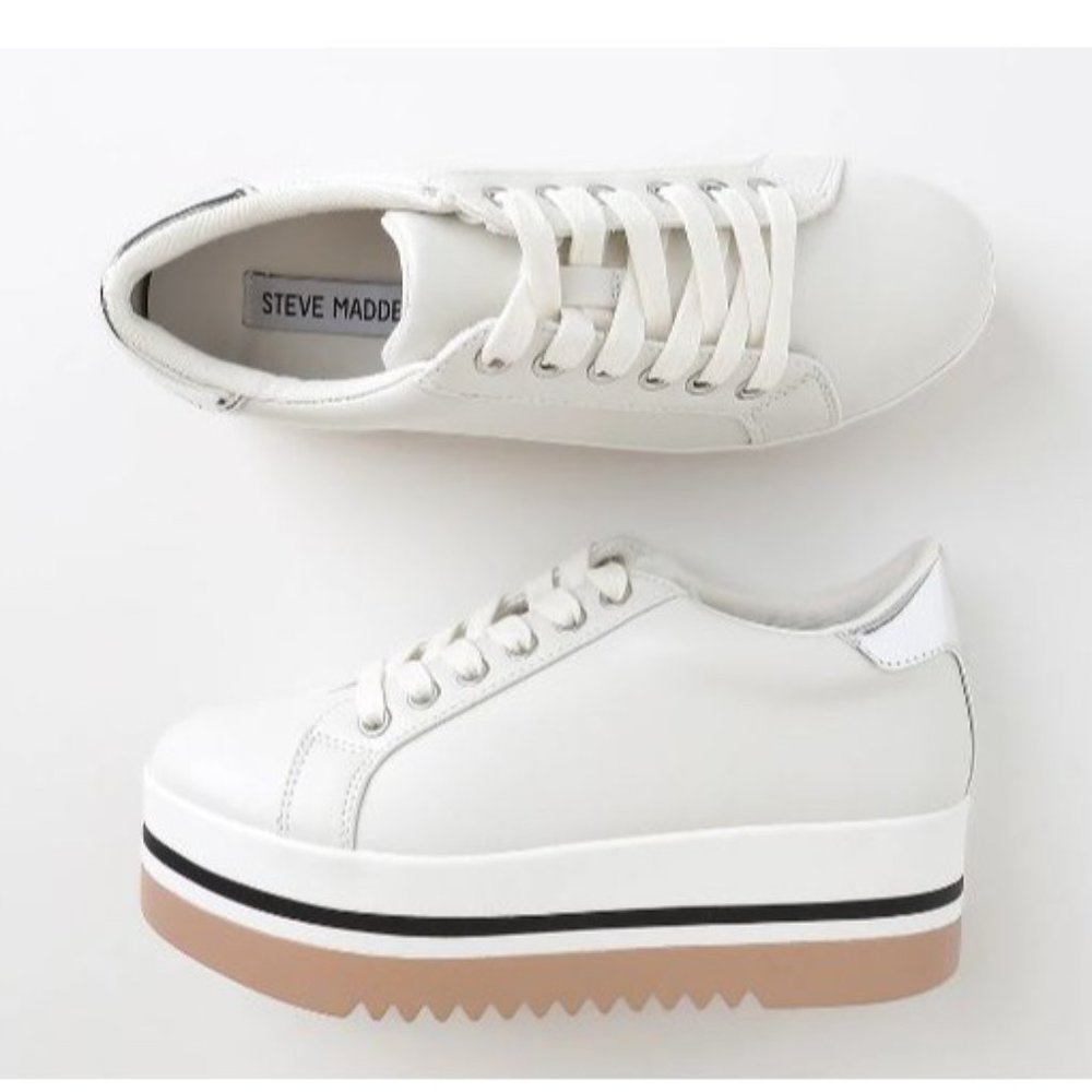 Steve Madden Women's White Alley Lace-Up Casual Shoes Platform Sneakers Sz 8.5M - Picture 3 of 12